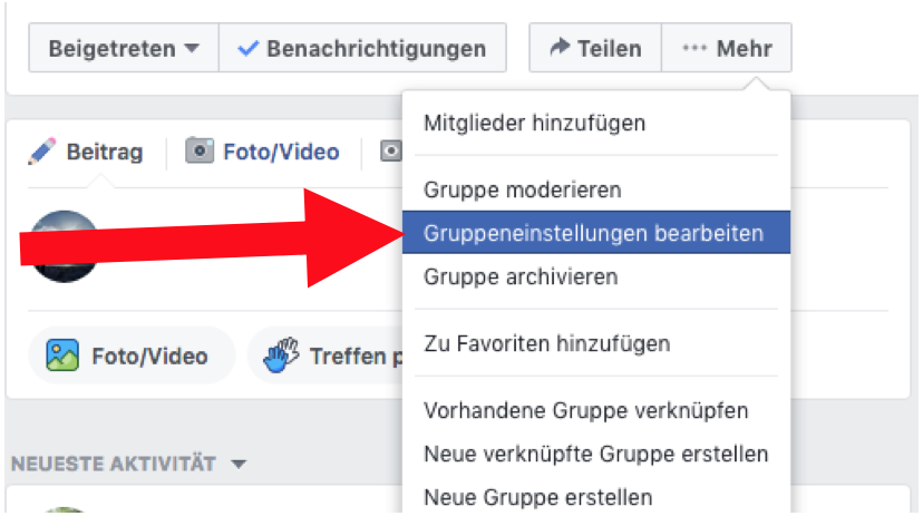 Gruppeneinstellungen in einer Facebookgruppe