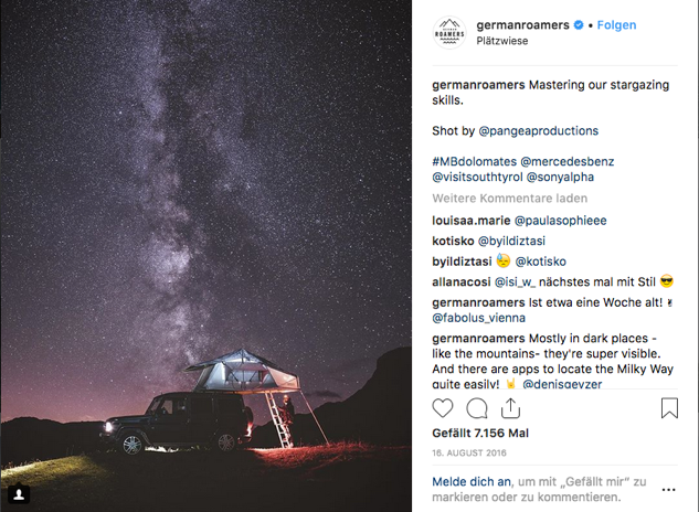 German Roamers Camping unterm Sternenhimmel Autowerbung